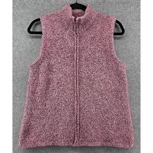 Christopher & Banks Fuzzy Fleece Vest Sz‎ M Pink And White Collared Zip Cottage